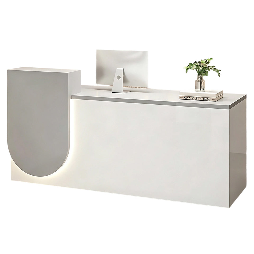 Durable Reception Desk with Cable Grommet Design, Silent Keyboard Tray & Lockable Storage Cabinet for Office, Salon & Retail Spaces (47–118" L)