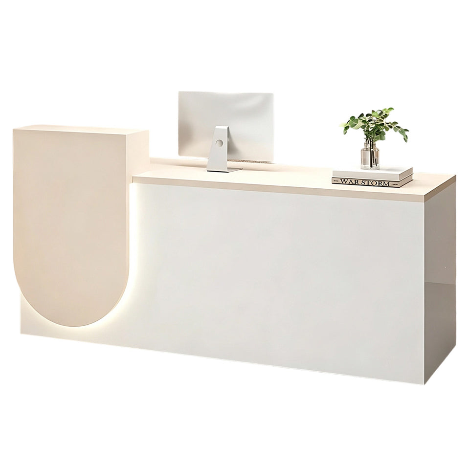 Durable Reception Desk with Cable Grommet Design, Silent Keyboard Tray & Lockable Storage Cabinet for Office, Salon & Retail Spaces (47–118" L)