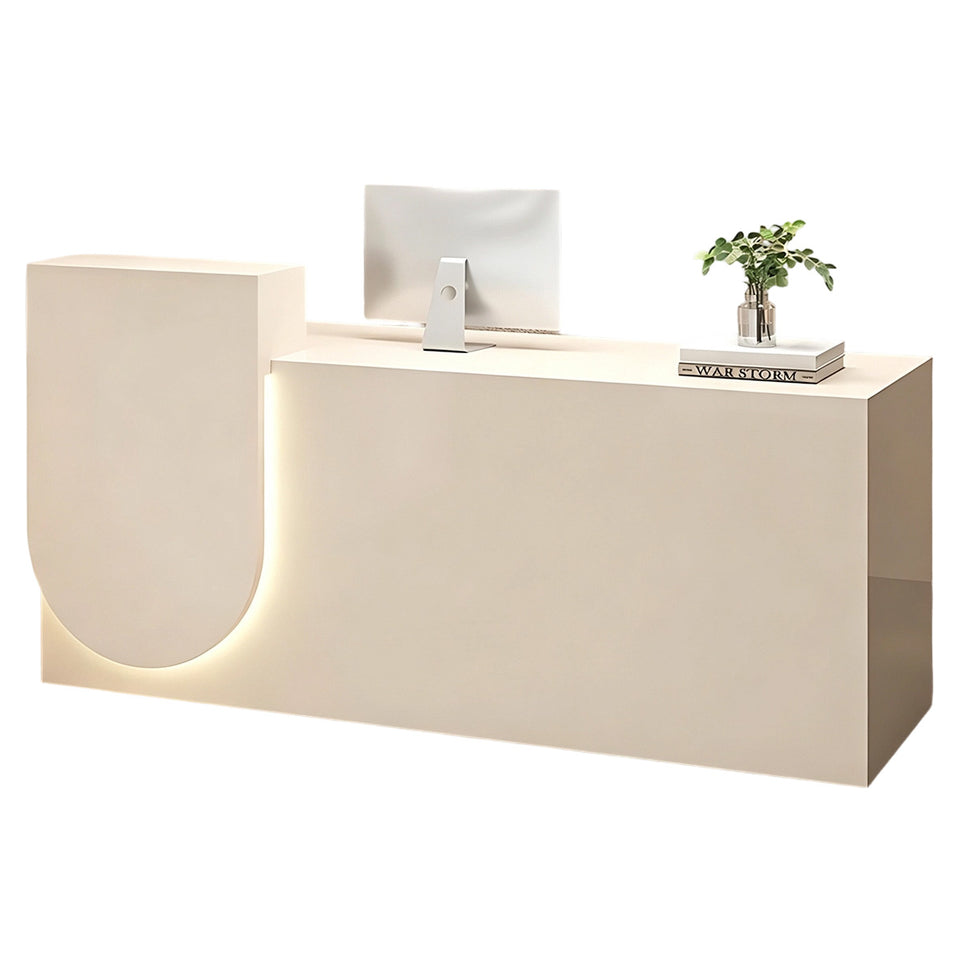 Durable Reception Desk with Cable Grommet Design, Silent Keyboard Tray & Lockable Storage Cabinet for Office, Salon & Retail Spaces (47–118" L)