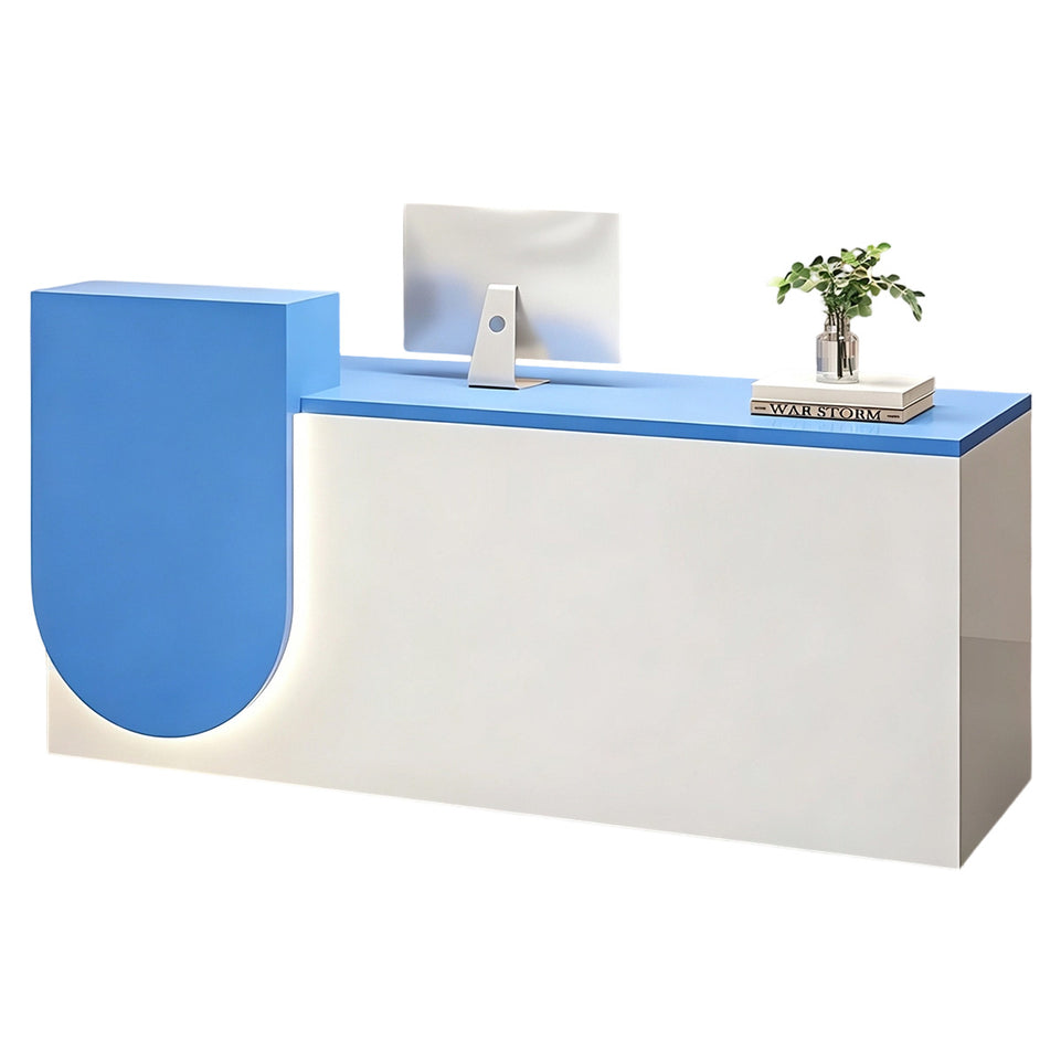 Durable Reception Desk with Cable Grommet Design, Silent Keyboard Tray & Lockable Storage Cabinet for Office, Salon & Retail Spaces (47–118" L)