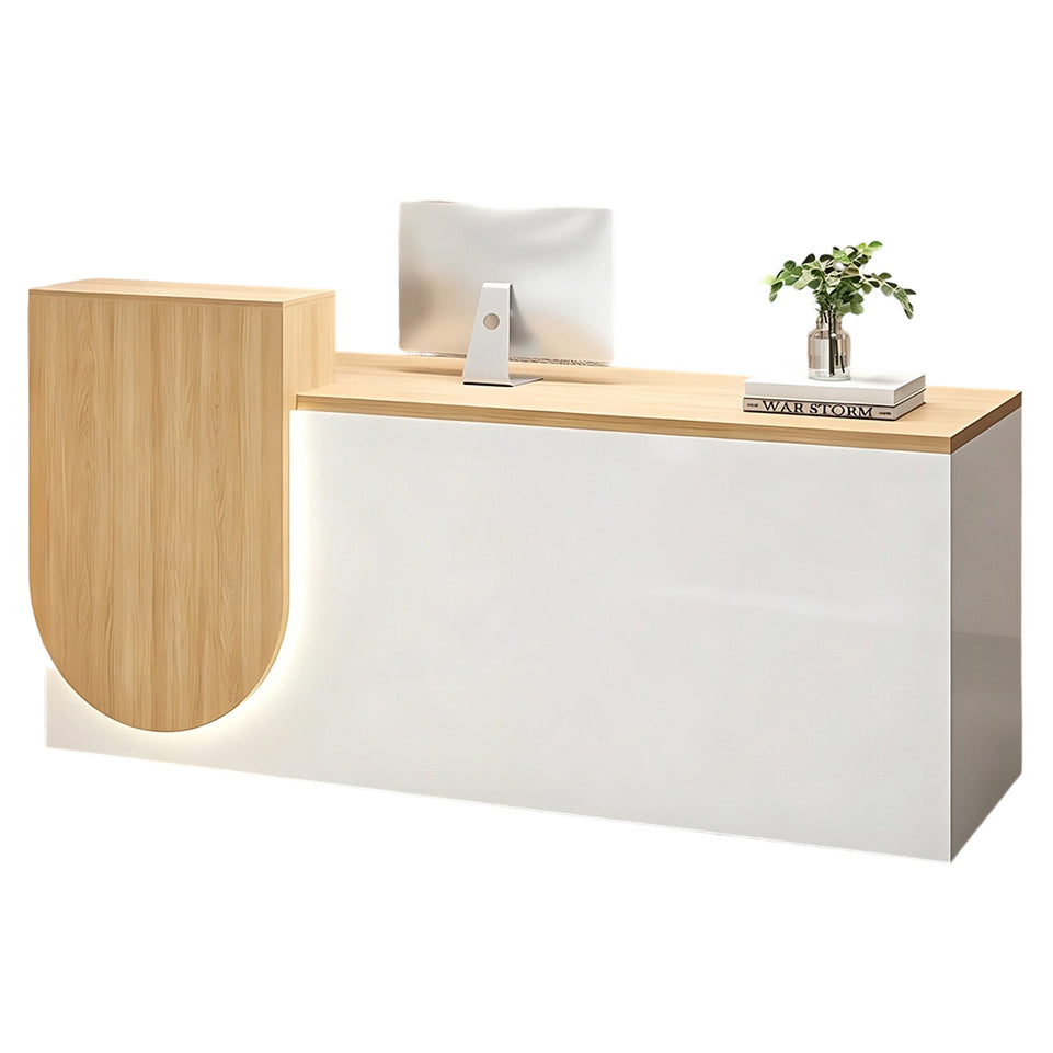 Durable Reception Desk with Cable Grommet Design, Silent Keyboard Tray & Lockable Storage Cabinet for Office, Salon & Retail Spaces (47–118" L)