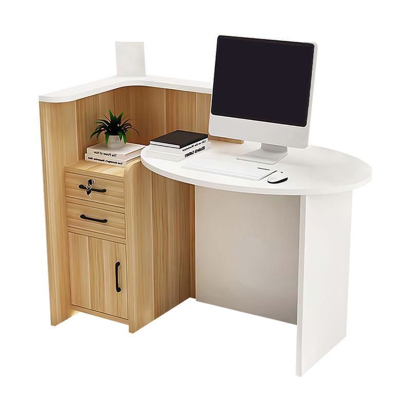 Oval Small Reception Desk with Corner and Lockable Drawer for Barbershops and Clothing Stores JDT-1055